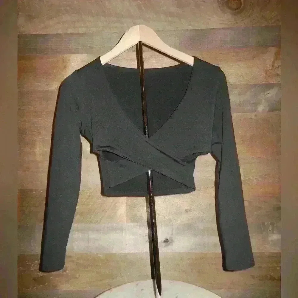 Black Wrap Top with Cutouts - S - Picture 1 of 3